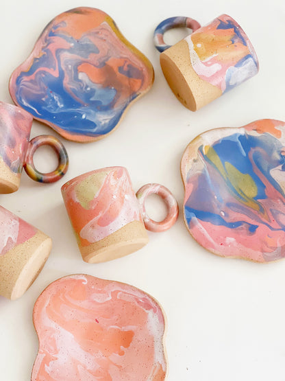 Cosmic! Marble 10oz Hand-painted and Handmade ceramics mug / plate