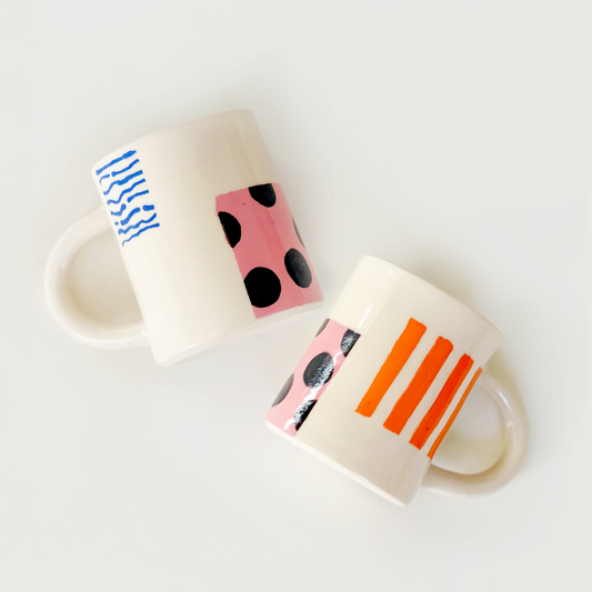 Large Graphic Pattern Handmade and Hand-painted Ceramics Mug