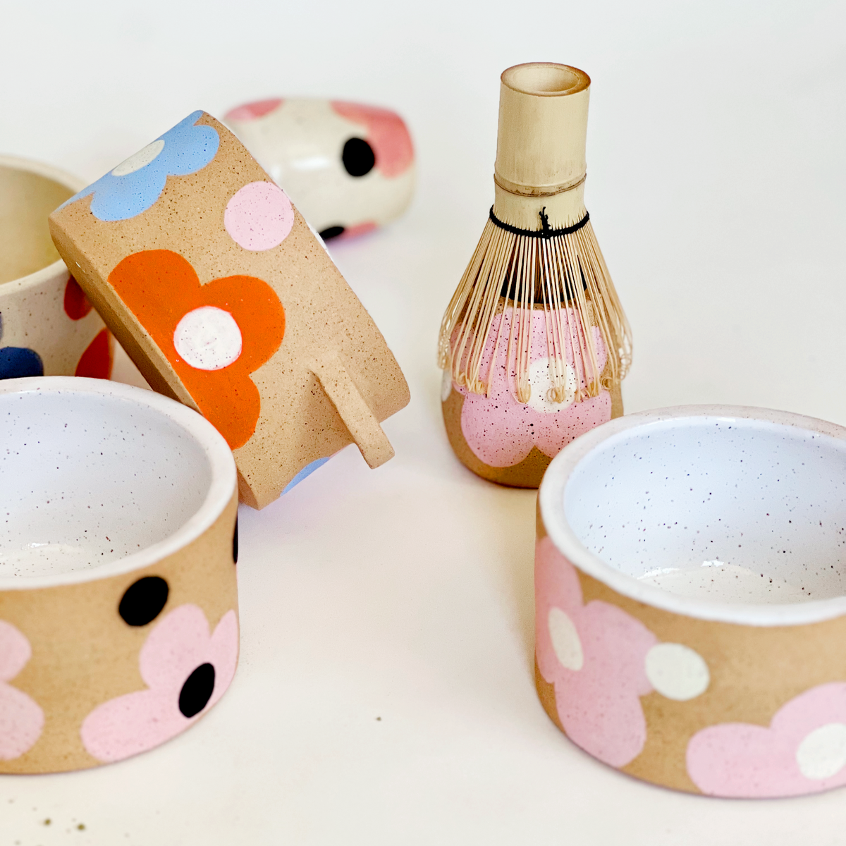 Dots over Flowers Matcha Bowl and Whisk Holder