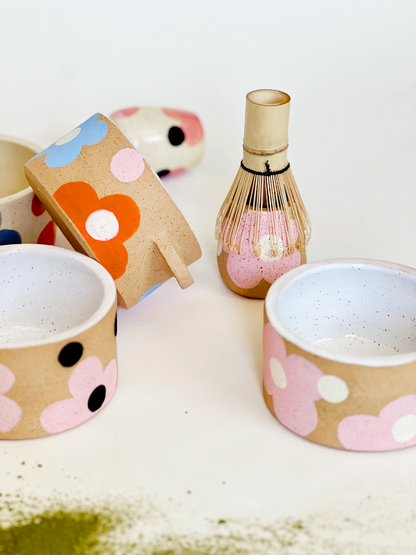 Dots over Flowers Matcha Bowl and Whisk Holder