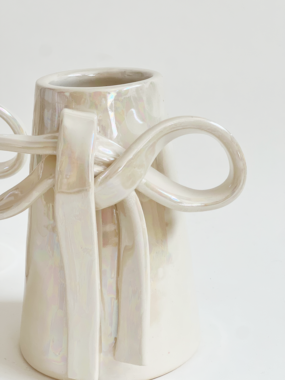 Bow In Pearlescent Handmade Ceramic Vase