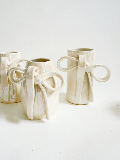 Bow In Pearlescent Handmade Ceramic Vase