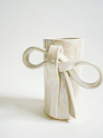 Bow In Pearlescent Handmade Ceramic Vase