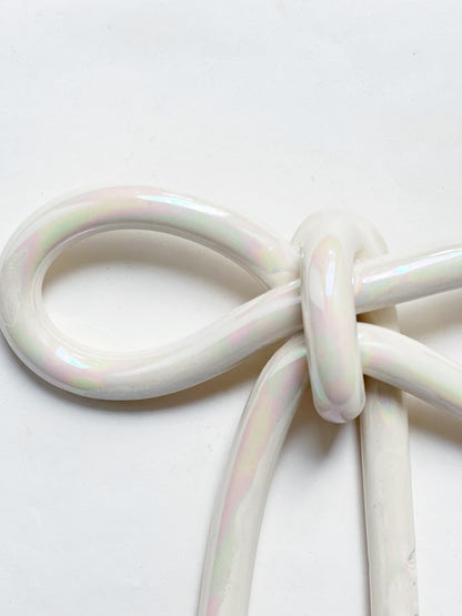Clay Object 91 - Large Pearl Handmade ceramics Bow Wall Hanging
