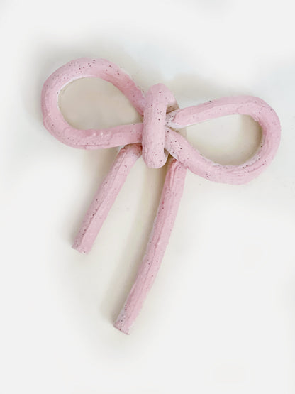 Clay Object 92 - Large Pink Bow Hand built and Hand-painted Ceramics Wall Hanging