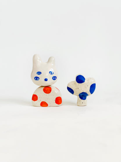 "Something Little" Project 01- Little Four eyes and nature Handmade and Hand-painted Ceramics Sculpture