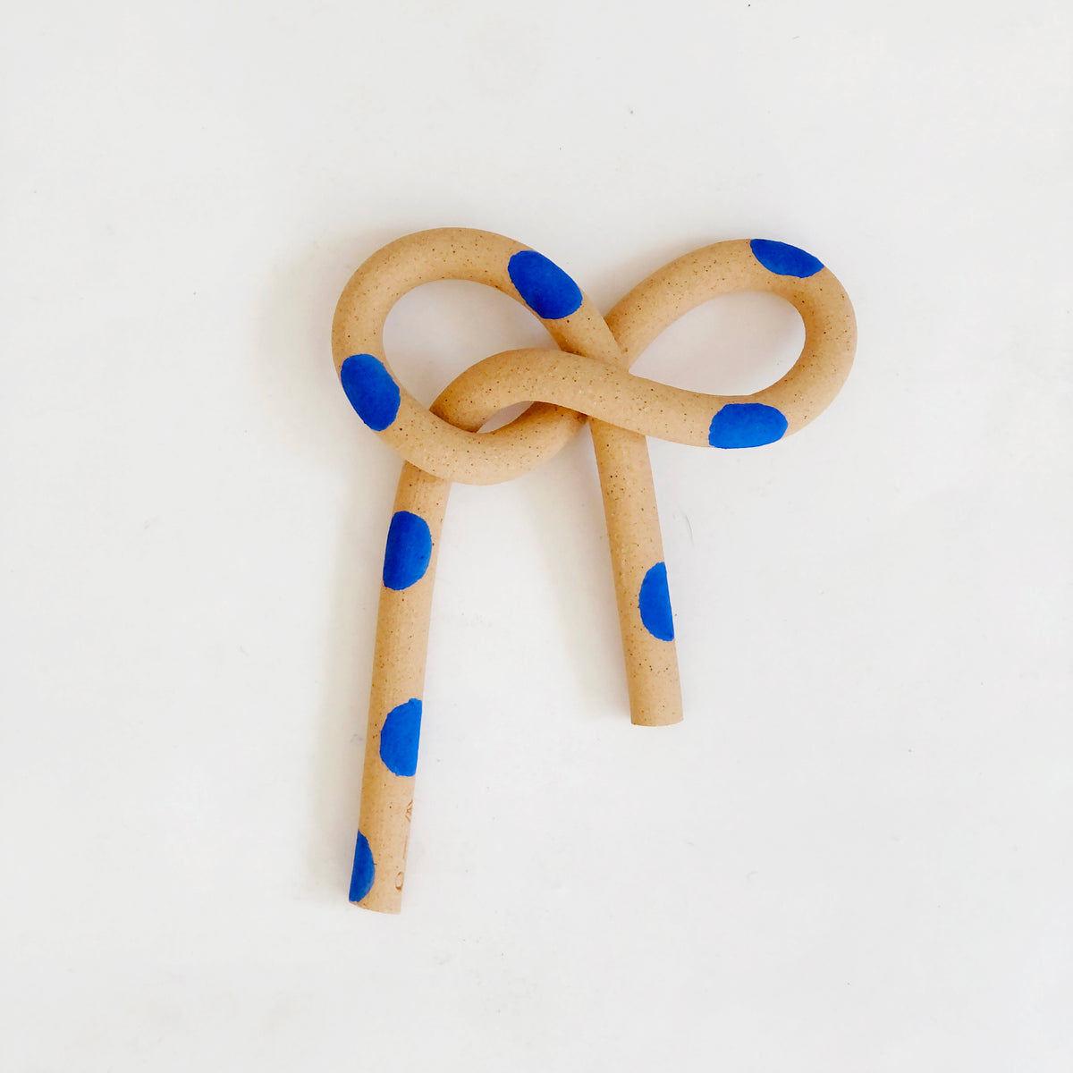 Clay Object 37 - Blue Polka Dots Speckled Bow